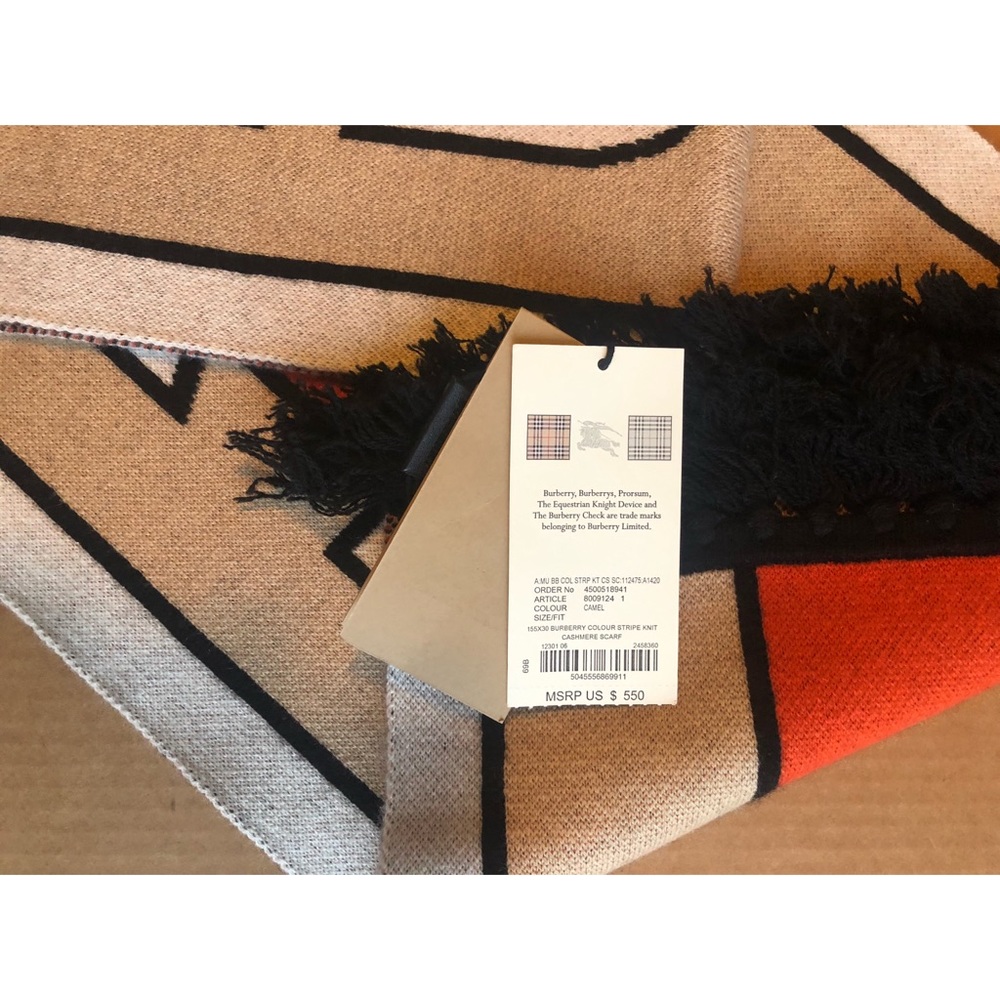 Burberry - B Series Logo Cashmere Scarf in Camel - Picture 2 of 10